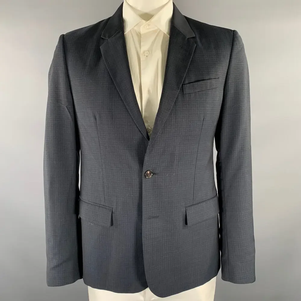 MAISON MARGIELA Size 42 Grey Blue Plaid Wool Notch Lapel Sport Coat